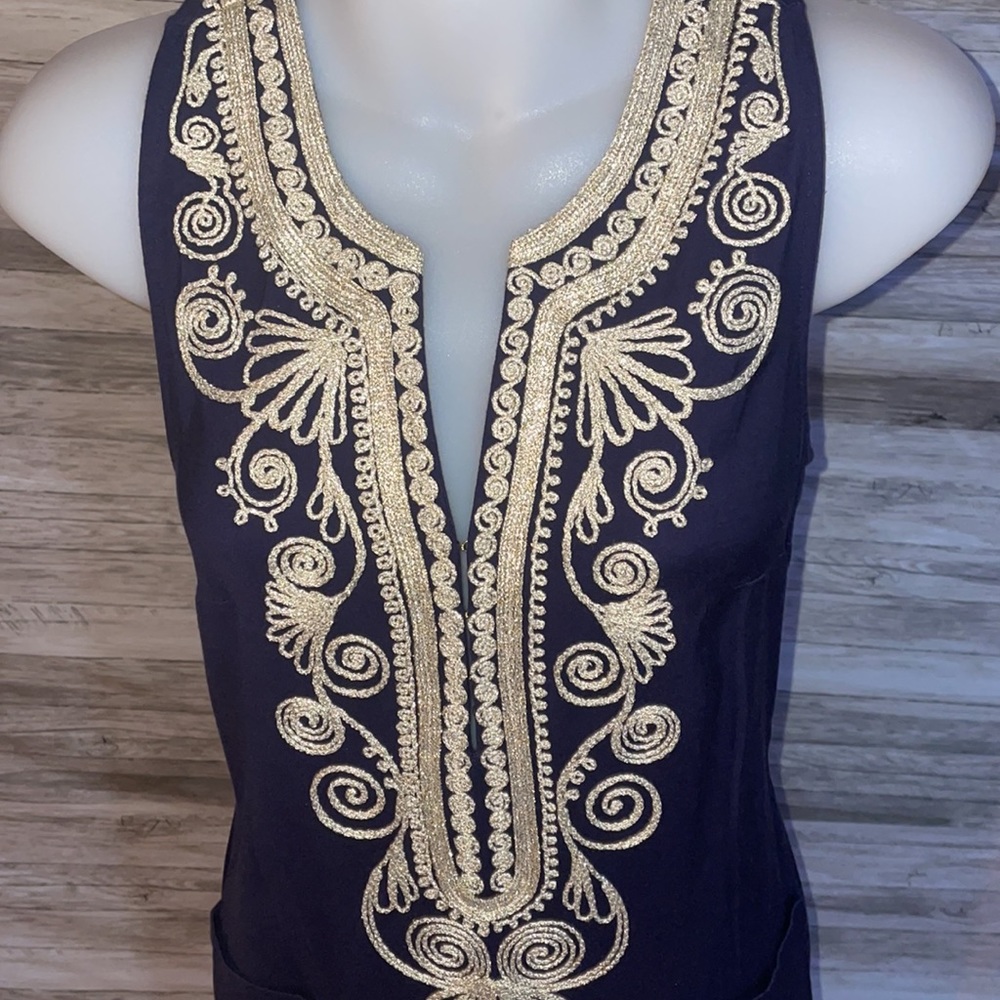 LILLY PULITZER Carlotta Stretch Shift Dress True Navy and Gold Sz 00 Preppy - Picture 3 of 10